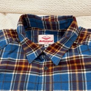 Battenwear Blue/Brown  Plaid Cotton Flannel Long Sleeve Shirt Size XL